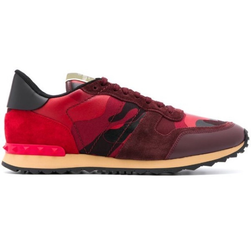 Valentino Garavani Red Leather Suede Camouflage Print Paneled Sneakers EUC IT 42